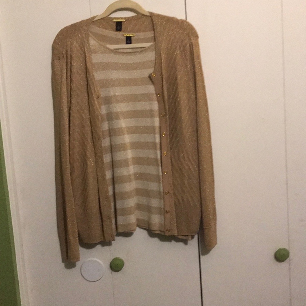 Tan Sweaters with Metallic Gold Threads